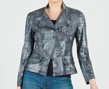 Clara Sunwoo Metallic Liquid Leather Jacket Gun Metal / S (8-10)