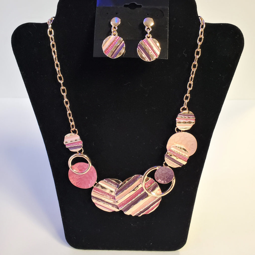 Pink/Purple/Silver Enamel Stripe Necklace Set