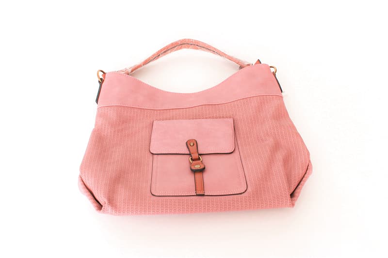 Blush Purse with Front Pocket with Brown Trim