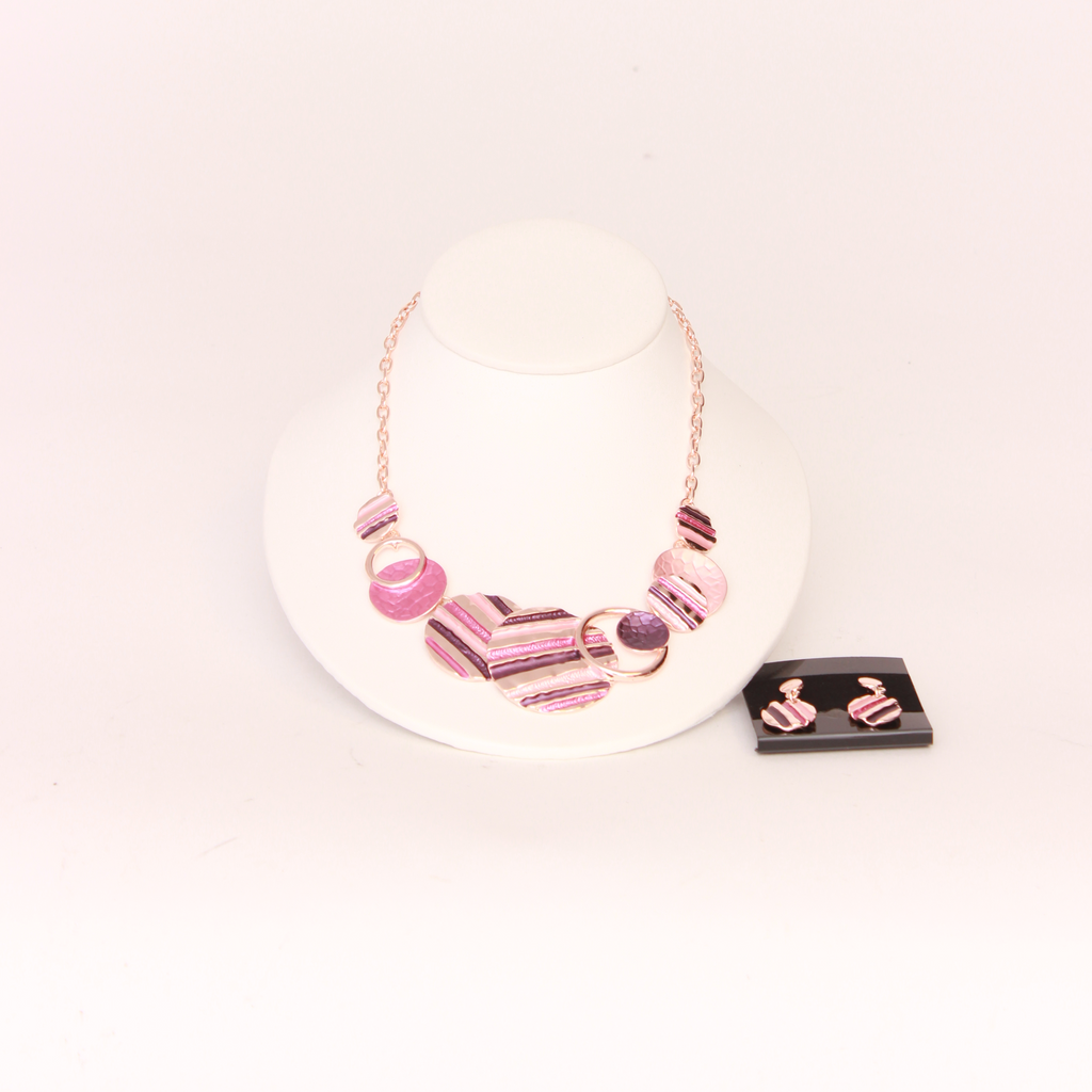 Pink/Purple/Silver Enamel Stripe Necklace Set
